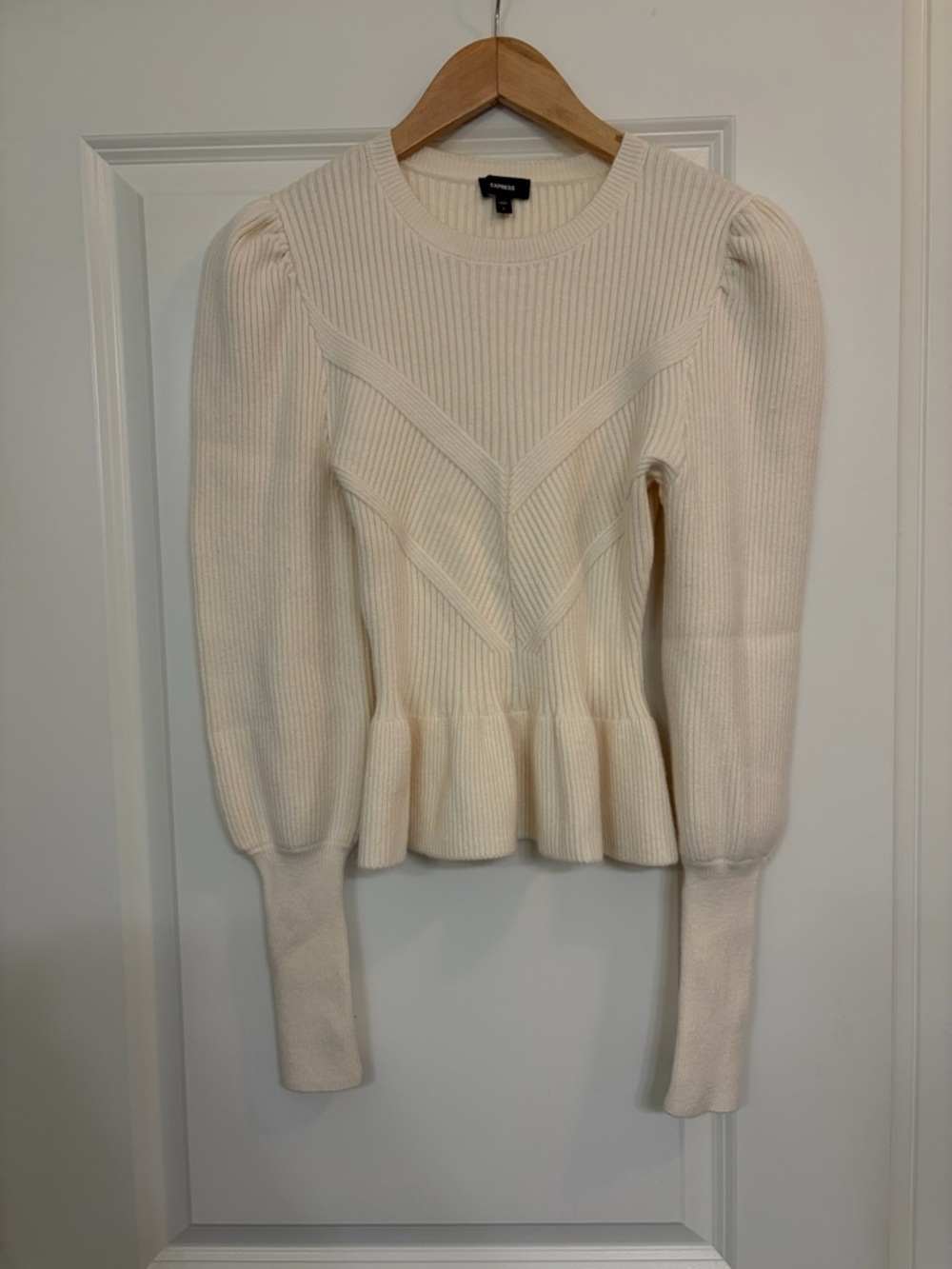 Express Cream Ribbed Knit Sweater